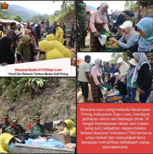 Tembus Medan Sulit Pining, Personel Kodim 0113/Gayo Lues Bersama Persit dan Relawan Antar Bantuan bagi Warga Terdampak Bencana