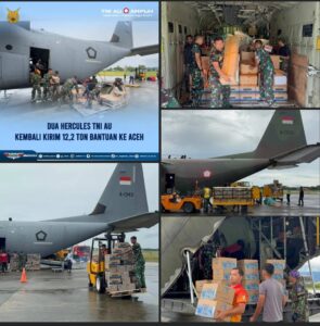 Dua Pesawat Hercules TNI AU Kirim 12,2 Ton Bantuan ke Aceh Pascabencana