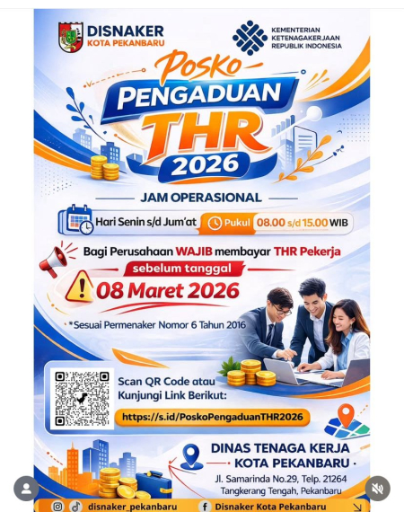 Pemko Pekanbaru Buka Posko Pengaduan THR 2026, Karyawan Bisa Laporkan Perusahaan Nakal