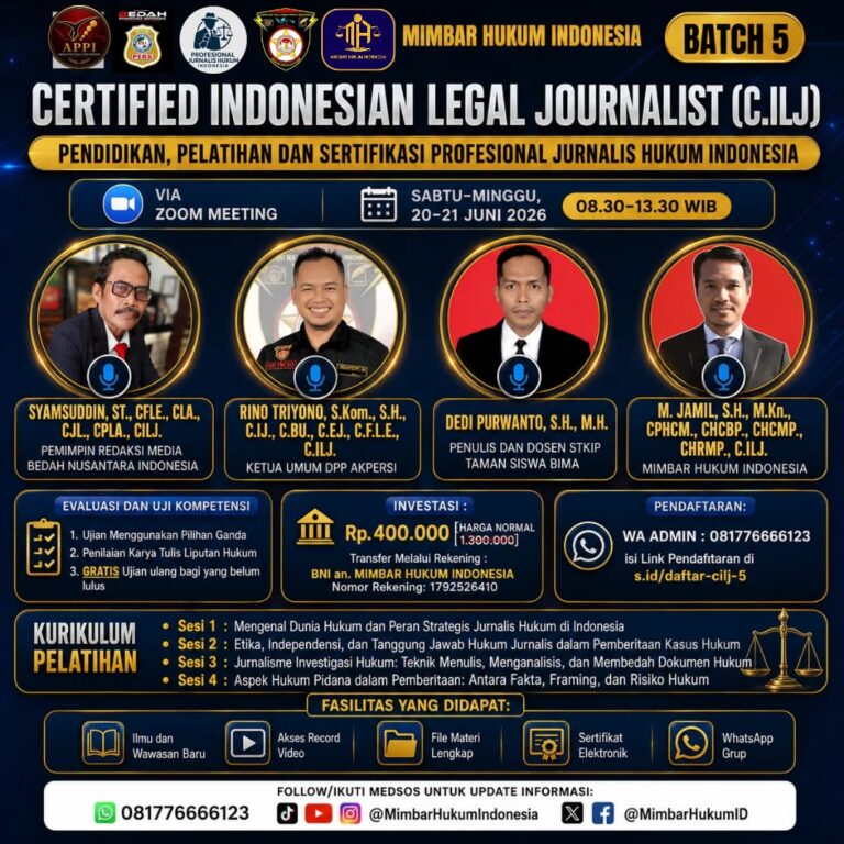 Mimbar Hukum Indonesia Gelar Pelatihan Nasional C.ILJ, Perkuat Kompetensi dan Perlindungan Hukum Jurnalis